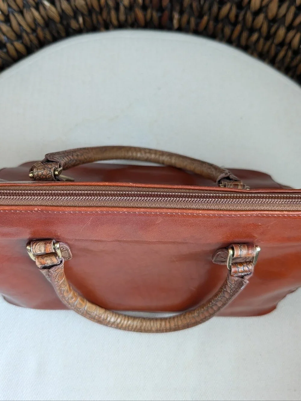 Brahmin Tuscan Collection Satchel Carmel Embossed Croc